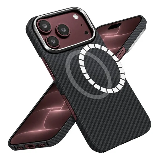 Калъф за iPhone 18 Pro Max / iPhone 17 Pro Max - Aramid Fiber MagSafe - Techsuit - Черен