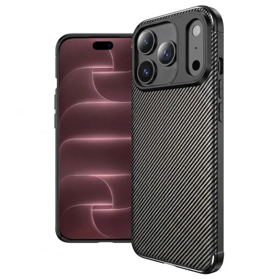 Калъф за iPhone 18 Pro Max / iPhone 17 Pro Max - CarbonFiber - Techsuit - Черен
