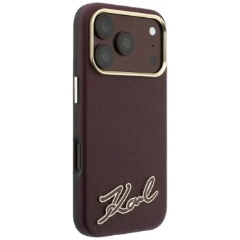 Калъф за iPhone 18 Pro Max / iPhone 17 Pro Max - Grained Leather Resin Sign Logo MagSafe (KLHMP18X6PWKSRSR) - Karl Lagerfeld - Бордо