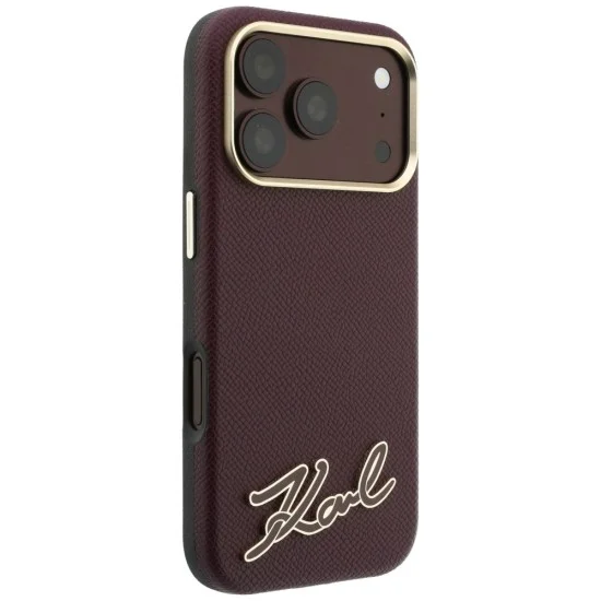 Калъф за iPhone 18 Pro Max / iPhone 17 Pro Max - Grained Leather Resin Sign Logo MagSafe (KLHMP18X6PWKSRSR) - Karl Lagerfeld - Бордо