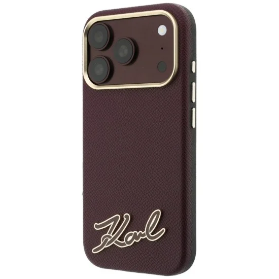 Калъф за iPhone 18 Pro Max / iPhone 17 Pro Max - Grained Leather Resin Sign Logo MagSafe (KLHMP18X6PWKSRSR) - Karl Lagerfeld - Бордо