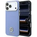 Калъф за iPhone 18 Pro Max / iPhone 17 Pro Max - Grained Leather Round Strass Logo MagSafe (GUHMP18X6PSRMDEB) - Guess - Светло син