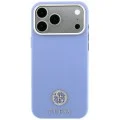 Калъф за iPhone 18 Pro Max / iPhone 17 Pro Max - Grained Leather Round Strass Logo MagSafe (GUHMP18X6PSRMDEB) - Guess - Светло син