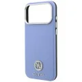 Калъф за iPhone 18 Pro Max / iPhone 17 Pro Max - Grained Leather Round Strass Logo MagSafe (GUHMP18X6PSRMDEB) - Guess - Светло син