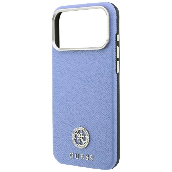 Калъф за iPhone 18 Pro Max / iPhone 17 Pro Max - Grained Leather Round Strass Logo MagSafe (GUHMP18X6PSRMDEB) - Guess - Светло син