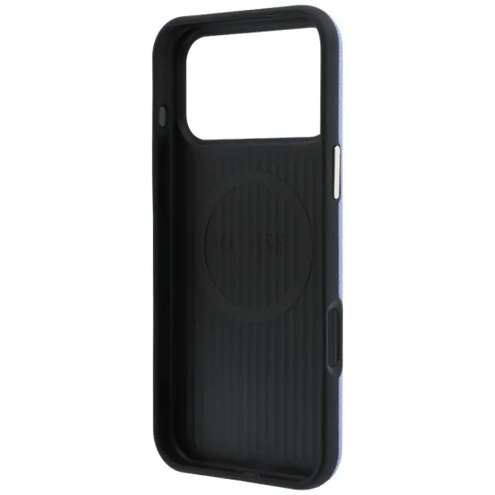 Калъф за iPhone 18 Pro Max / iPhone 17 Pro Max - Grained Leather Round Strass Logo MagSafe (GUHMP18X6PSRMDEB) - Guess - Светло син