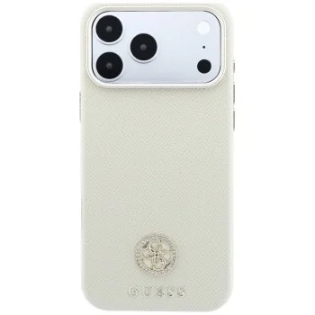 Калъф за iPhone 18 Pro Max / iPhone 17 Pro Max - Grained Leather Round Strass Logo MagSafe (GUHMP18X6PSRMDEE) - Guess - Бежов