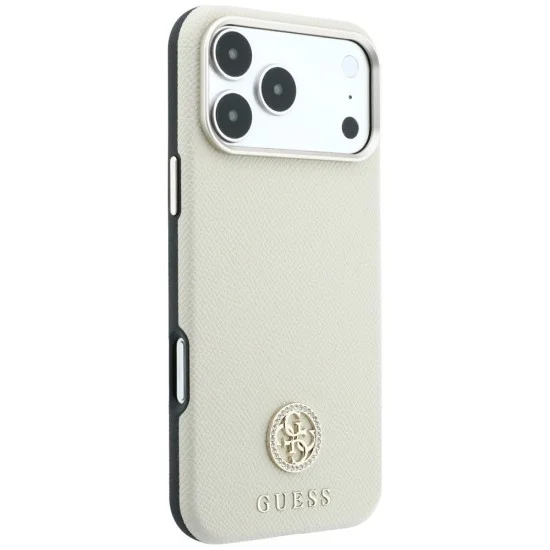 Калъф за iPhone 18 Pro Max / iPhone 17 Pro Max - Grained Leather Round Strass Logo MagSafe (GUHMP18X6PSRMDEE) - Guess - Бежов