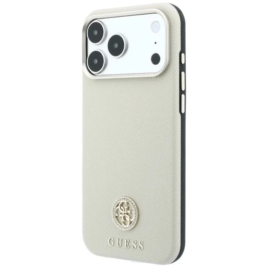 Калъф за iPhone 18 Pro Max / iPhone 17 Pro Max - Grained Leather Round Strass Logo MagSafe (GUHMP18X6PSRMDEE) - Guess - Бежов