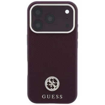 Калъф за iPhone 18 Pro Max / iPhone 17 Pro Max - Grained Leather Round Strass Logo MagSafe (GUHMP18X6PSRMDEU) - Guess - Бордо