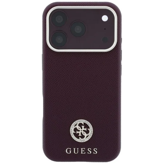 Калъф за iPhone 18 Pro Max / iPhone 17 Pro Max - Grained Leather Round Strass Logo MagSafe (GUHMP18X6PSRMDEU) - Guess - Бордо