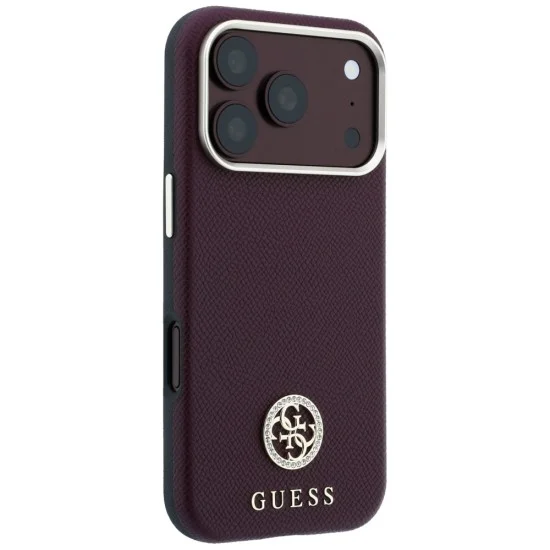 Калъф за iPhone 18 Pro Max / iPhone 17 Pro Max - Grained Leather Round Strass Logo MagSafe (GUHMP18X6PSRMDEU) - Guess - Бордо