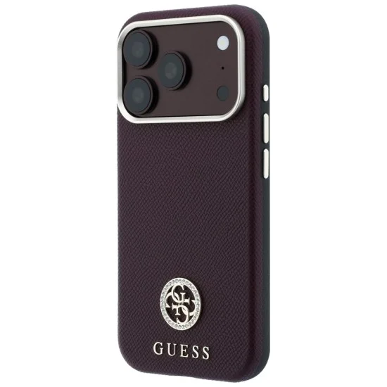 Калъф за iPhone 18 Pro Max / iPhone 17 Pro Max - Grained Leather Round Strass Logo MagSafe (GUHMP18X6PSRMDEU) - Guess - Бордо