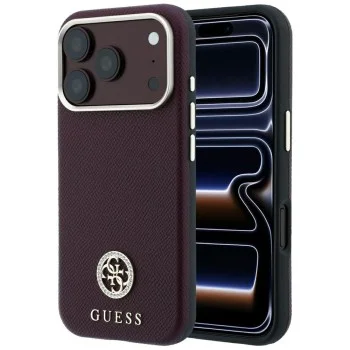 Калъф за iPhone 18 Pro Max / iPhone 17 Pro Max - Grained Leather Round Strass Logo MagSafe (GUHMP18X6PSRMDEU) - Guess - Бордо