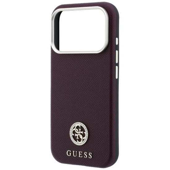 Калъф за iPhone 18 Pro Max / iPhone 17 Pro Max - Grained Leather Round Strass Logo MagSafe (GUHMP18X6PSRMDEU) - Guess - Бордо