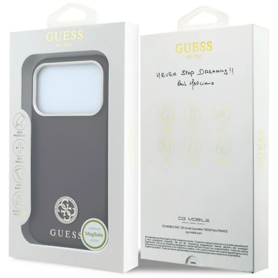 Калъф за iPhone 18 Pro Max / iPhone 17 Pro Max - Grained Leather Round Strass Logo MagSafe (GUHMP18X6PSRMDEU) - Guess - Бордо