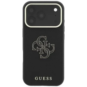 Калъф за iPhone 18 Pro Max / iPhone 17 Pro Max - Grained Leather and Big Resin Logo (GUHCP18X6PSS4RGK) - Guess - Черен