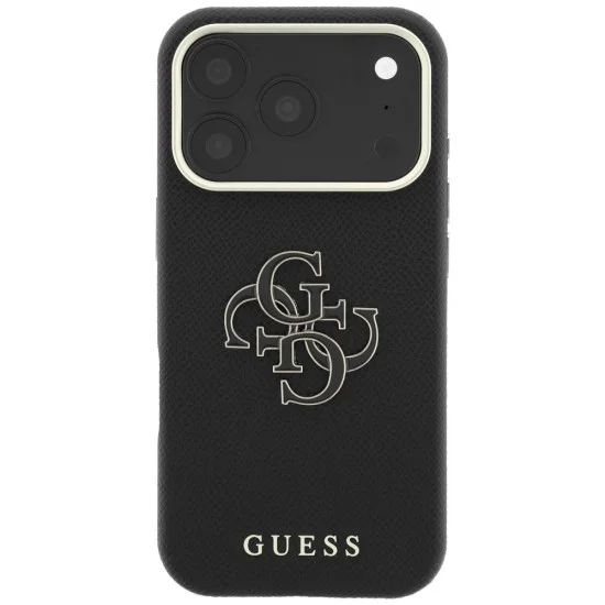 Калъф за iPhone 18 Pro Max / iPhone 17 Pro Max - Grained Leather and Big Resin Logo (GUHCP18X6PSS4RGK) - Guess - Черен