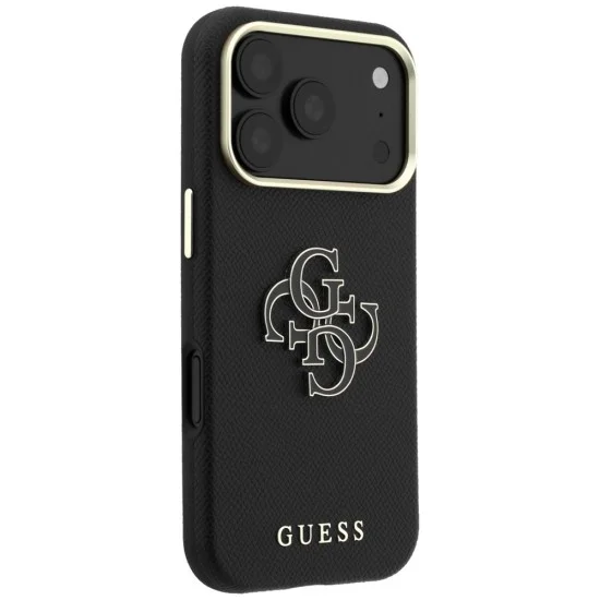 Калъф за iPhone 18 Pro Max / iPhone 17 Pro Max - Grained Leather and Big Resin Logo (GUHCP18X6PSS4RGK) - Guess - Черен