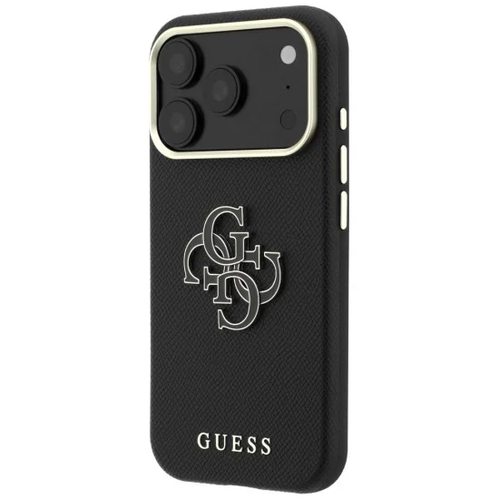 Калъф за iPhone 18 Pro Max / iPhone 17 Pro Max - Grained Leather and Big Resin Logo (GUHCP18X6PSS4RGK) - Guess - Черен