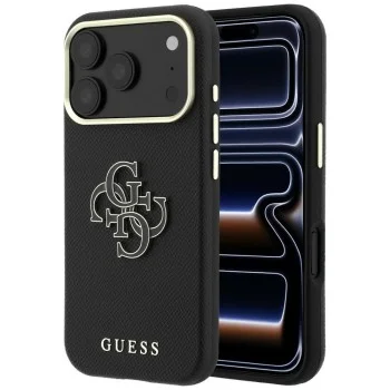 Калъф за iPhone 18 Pro Max / iPhone 17 Pro Max - Grained Leather and Big Resin Logo (GUHCP18X6PSS4RGK) - Guess - Черен