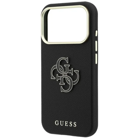 Калъф за iPhone 18 Pro Max / iPhone 17 Pro Max - Grained Leather and Big Resin Logo (GUHCP18X6PSS4RGK) - Guess - Черен