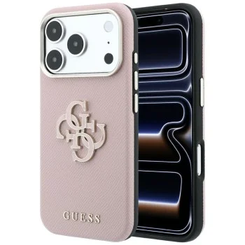 Калъф за iPhone 18 Pro Max / iPhone 17 Pro Max - Grained Leather and Big Resin Logo (GUHCP18X6PSS4RGP) - Guess - Розов