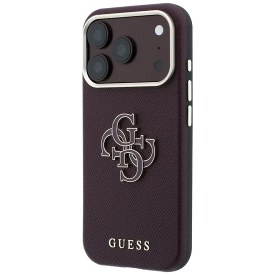 Калъф за iPhone 18 Pro Max / iPhone 17 Pro Max - Grained Leather and Big Resin Logo (GUHCP18X6PSS4RGU) - Guess - Бордо
