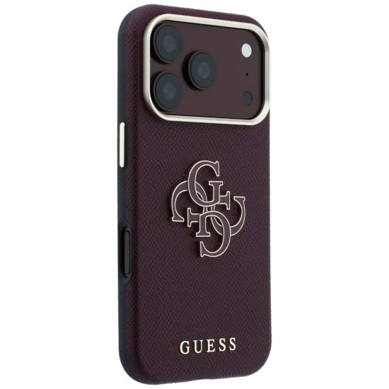 Калъф за iPhone 18 Pro Max / iPhone 17 Pro Max - Grained Leather and Big Resin Logo (GUHCP18X6PSS4RGU) - Guess - Бордо
