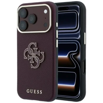 Калъф за iPhone 18 Pro Max / iPhone 17 Pro Max - Grained Leather and Big Resin Logo (GUHCP18X6PSS4RGU) - Guess - Бордо