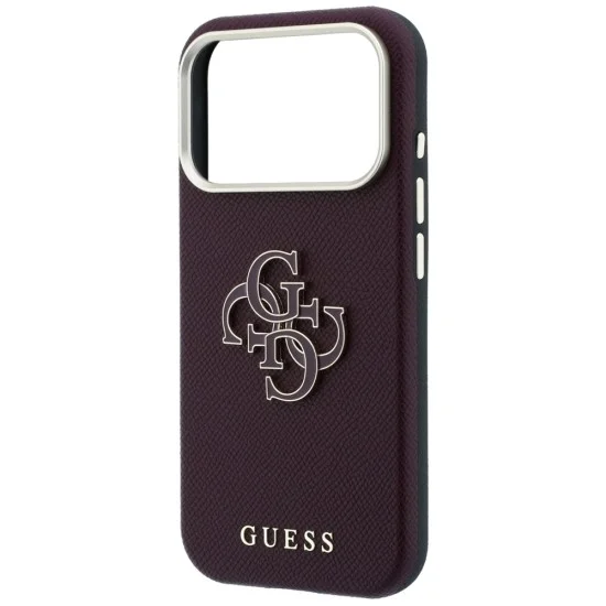 Калъф за iPhone 18 Pro Max / iPhone 17 Pro Max - Grained Leather and Big Resin Logo (GUHCP18X6PSS4RGU) - Guess - Бордо