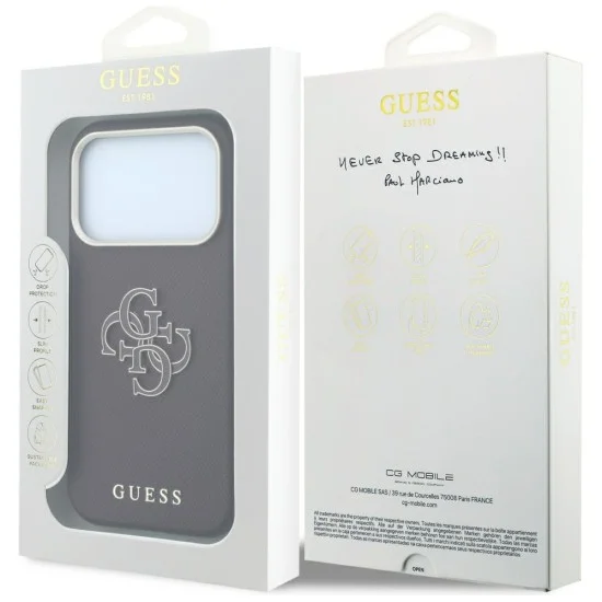 Калъф за iPhone 18 Pro Max / iPhone 17 Pro Max - Grained Leather and Big Resin Logo (GUHCP18X6PSS4RGU) - Guess - Бордо