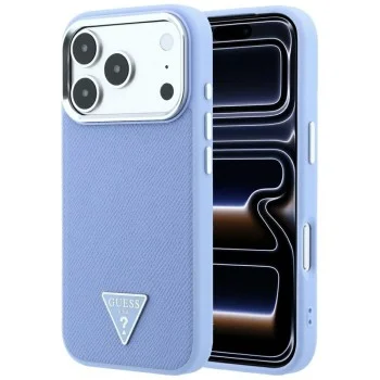 Калъф за iPhone 18 Pro Max / iPhone 17 Pro Max - Grained Triangle Logo MagSafe (GUHMP18XPGSMTLSB) - Guess - Светло син