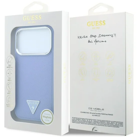 Калъф за iPhone 18 Pro Max / iPhone 17 Pro Max - Grained Triangle Logo MagSafe (GUHMP18XPGSMTLSB) - Guess - Светло син