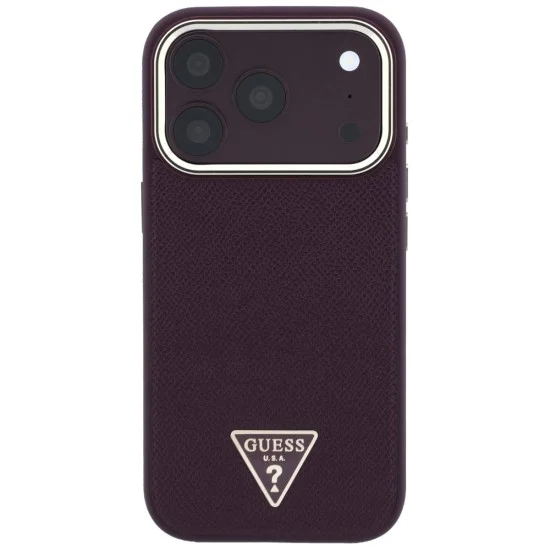 Калъф за iPhone 18 Pro Max / iPhone 17 Pro Max - Grained Triangle Logo MagSafe (GUHMP18XPGSMTLSU) - Guess - Бордо