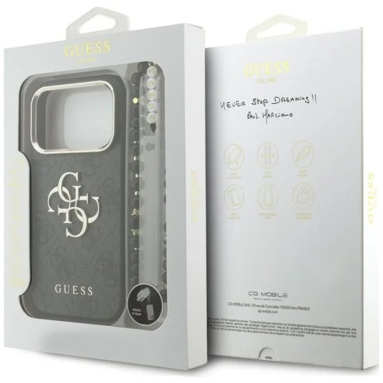 Калъф за iPhone 18 Pro Max / iPhone 17 Pro Max - Hardcase 4G Classic Logo with Strap (GUHCP18XP4GMGSCK) - Guess - Черен