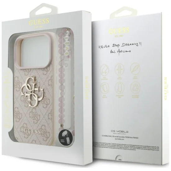 Калъф за iPhone 18 Pro Max / iPhone 17 Pro Max - Hardcase 4G Classic Logo with Strap (GUHCP18XP4GMGSP) - Guess - Розов