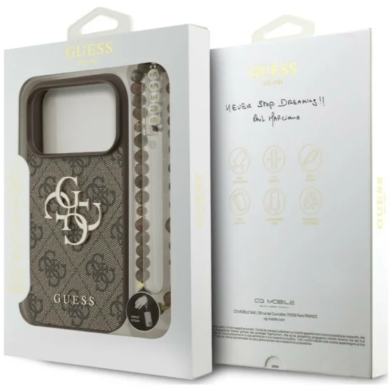 Калъф за iPhone 18 Pro Max / iPhone 17 Pro Max - Hardcase 4G Classic Logo with Strap (GUHCP18XP4GMGSW) - Guess - Кафяв