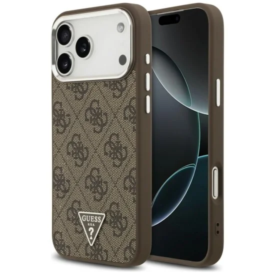 Калъф за iPhone 18 Pro Max / iPhone 17 Pro Max - Hardcase 4G Triangle Logo MagSafe (GUHMP18XP4TSRCMW) - Guess - Кафяв