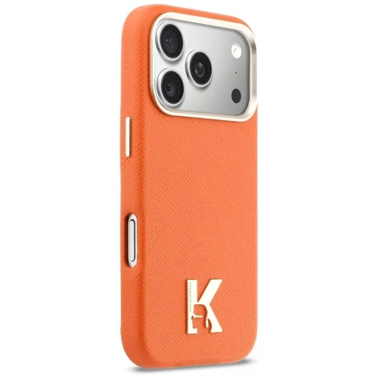 Калъф за iPhone 18 Pro Max / iPhone 17 Pro Max - Leather FW with KHead Logo MagSafe (KLHMP18X5PGFKHGO) - Karl Lagerfeld - Оранжев