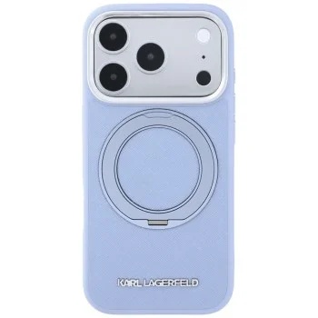 Калъф за iPhone 18 Pro Max / iPhone 17 Pro Max - Saffiano Ring Stand 360° Classic Logo (KLHMP18X6PSARSKMB) - Karl Lagerfeld - Светло син