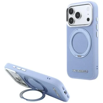 Калъф за iPhone 18 Pro Max / iPhone 17 Pro Max - Saffiano Ring Stand 360° Classic Logo (KLHMP18X6PSARSKMB) - Karl Lagerfeld - Светло син