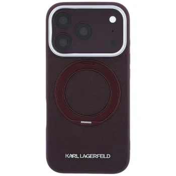 Калъф за iPhone 18 Pro Max / iPhone 17 Pro Max - Saffiano Ring Stand 360° Classic Logo (KLHMP18X6PSARSKMR) - Karl Lagerfeld - Бордо