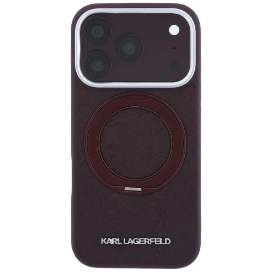 Калъф за iPhone 18 Pro Max / iPhone 17 Pro Max - Saffiano Ring Stand 360° Classic Logo (KLHMP18X6PSARSKMR) - Karl Lagerfeld - Бордо