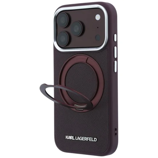 Калъф за iPhone 18 Pro Max / iPhone 17 Pro Max - Saffiano Ring Stand 360° Classic Logo (KLHMP18X6PSARSKMR) - Karl Lagerfeld - Бордо