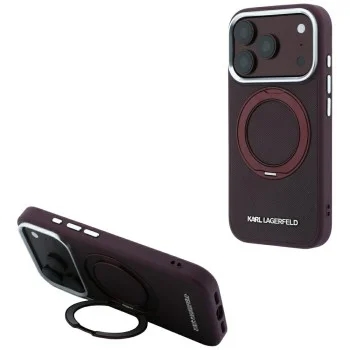 Калъф за iPhone 18 Pro Max / iPhone 17 Pro Max - Saffiano Ring Stand 360° Classic Logo (KLHMP18X6PSARSKMR) - Karl Lagerfeld - Бордо