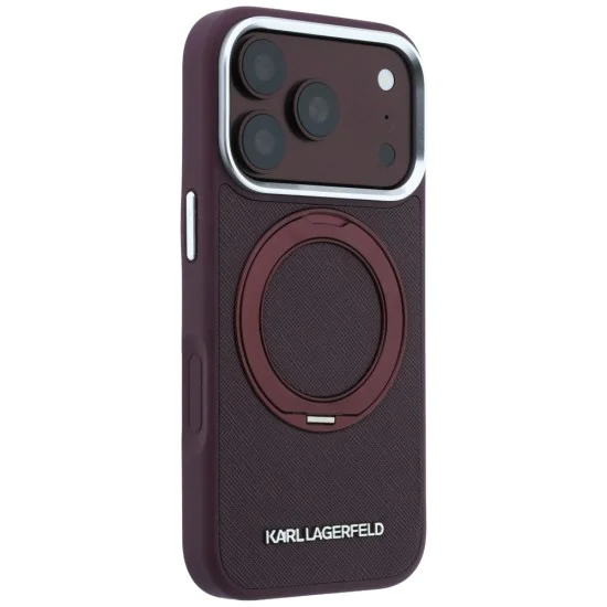 Калъф за iPhone 18 Pro Max / iPhone 17 Pro Max - Saffiano Ring Stand 360° Classic Logo (KLHMP18X6PSARSKMR) - Karl Lagerfeld - Бордо