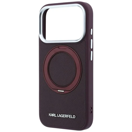 Калъф за iPhone 18 Pro Max / iPhone 17 Pro Max - Saffiano Ring Stand 360° Classic Logo (KLHMP18X6PSARSKMR) - Karl Lagerfeld - Бордо