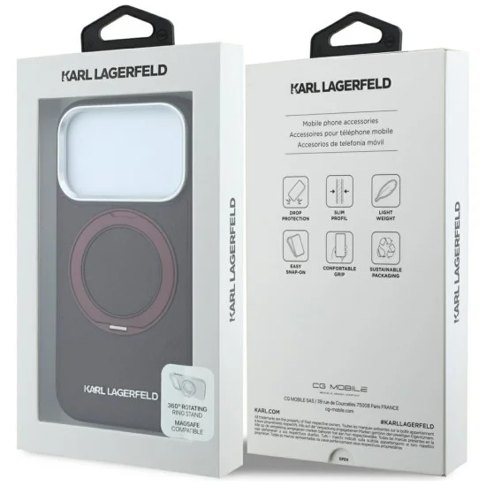 Калъф за iPhone 18 Pro Max / iPhone 17 Pro Max - Saffiano Ring Stand 360° Classic Logo (KLHMP18X6PSARSKMR) - Karl Lagerfeld - Бордо