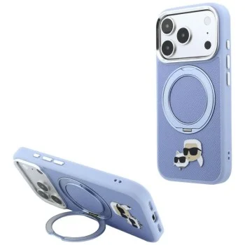 Калъф за iPhone 18 Pro Max / iPhone 17 Pro Max - Saffiano Ring Stand 360° KC Heads Pin (KLHMP18XPSRSKCHB) - Karl Lagerfeld - Светло син